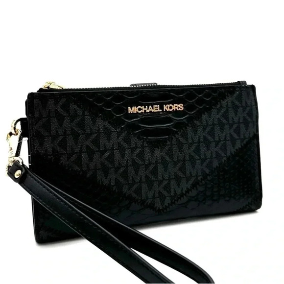 Michael Kors Large Double Zip Wallet Wristlet Black Multi - Picture 1 of 9